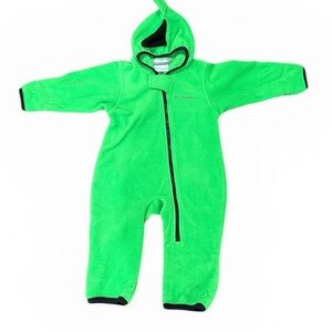 Columbia Dinosaur 1-pc Baby Boy 12M Fleece Green Hood Fold-Over Cuffs Sleeper